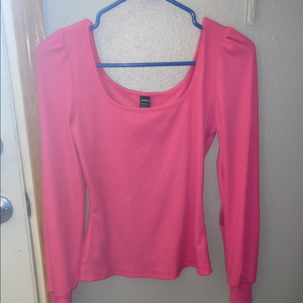 SHEIN Fitted Pink Long Sleeve Blouse